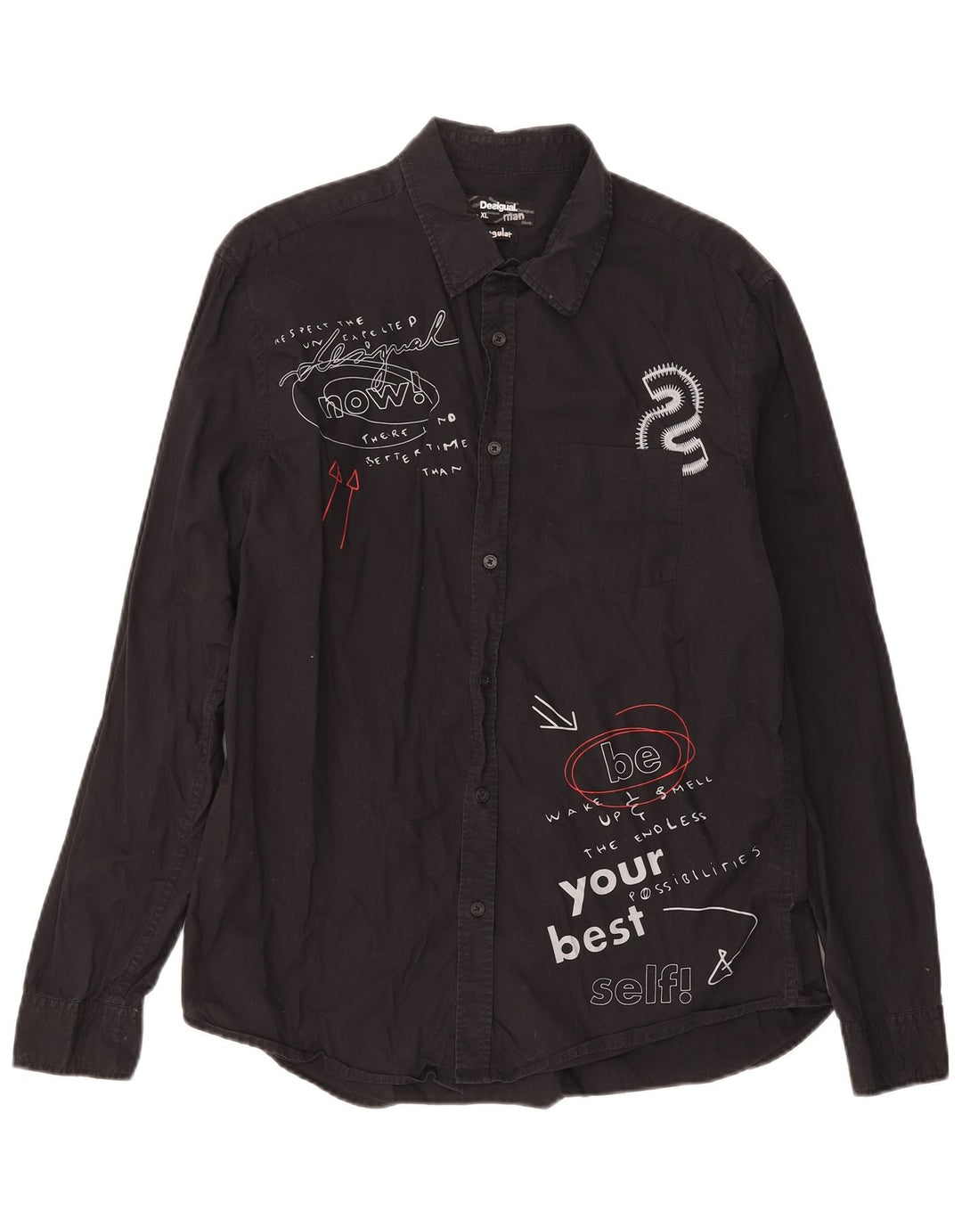Desigual Hombre Camisa Graphic Regular Fit XL Algodón Negro