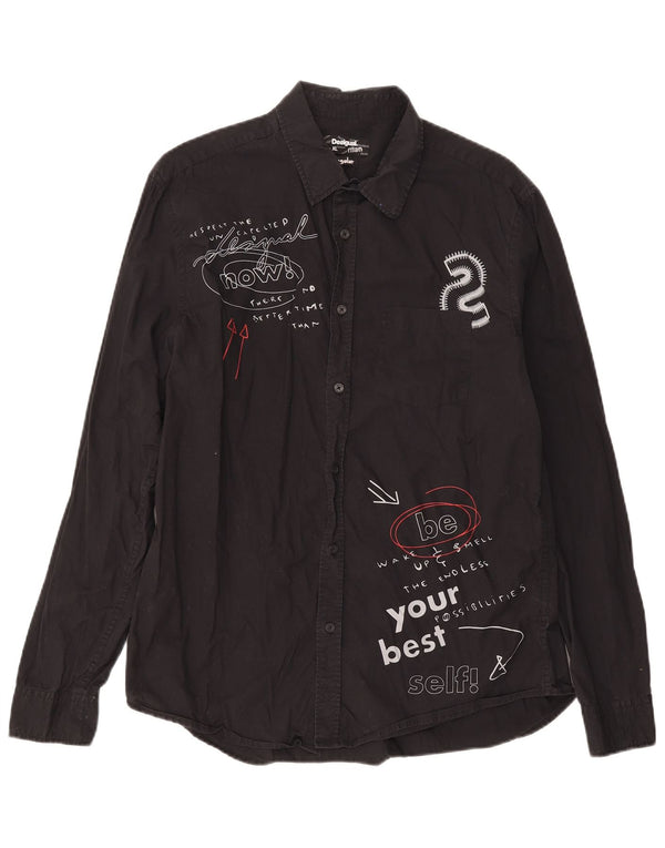 Desigual Hombre Camisa Graphic Regular Fit XL Algodón Negro