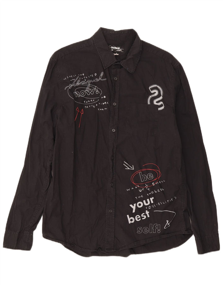 Desigual Hombre Camisa Graphic Regular Fit XL Algodón Negro