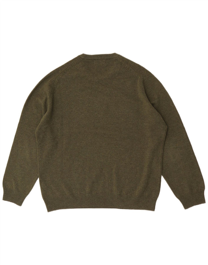 MARKS & SPENCER Jersey de cuello redondo para hombre de lana de cordero verde grande