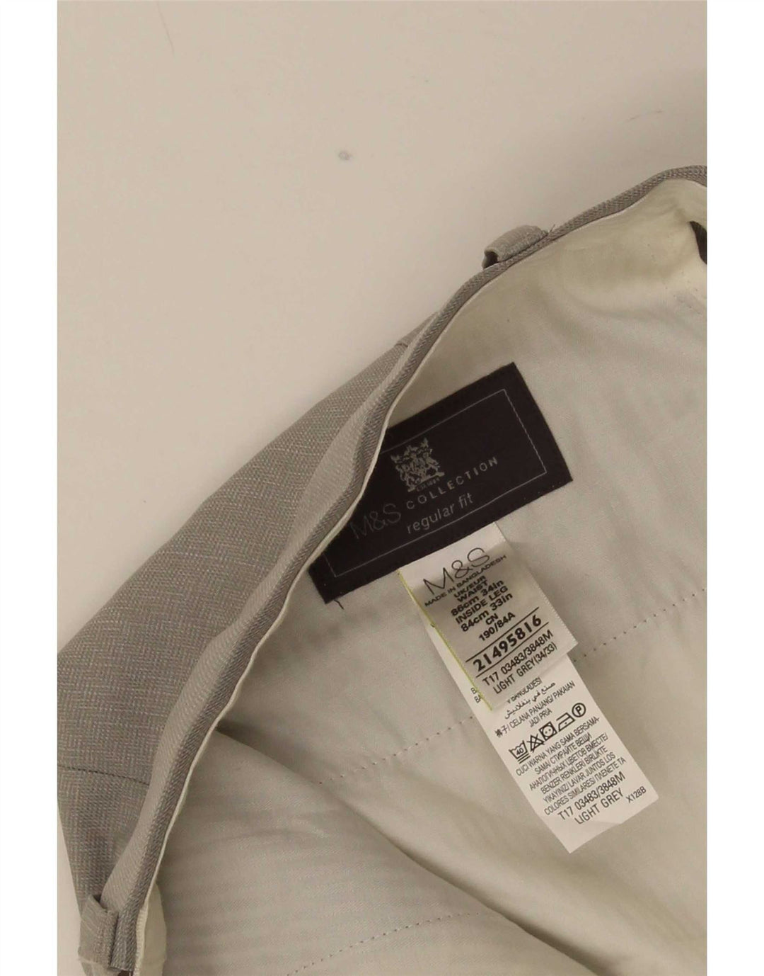 Marks & Spencer Pantalón de traje de corte regular para hombre W34 L33 Poliéster gris