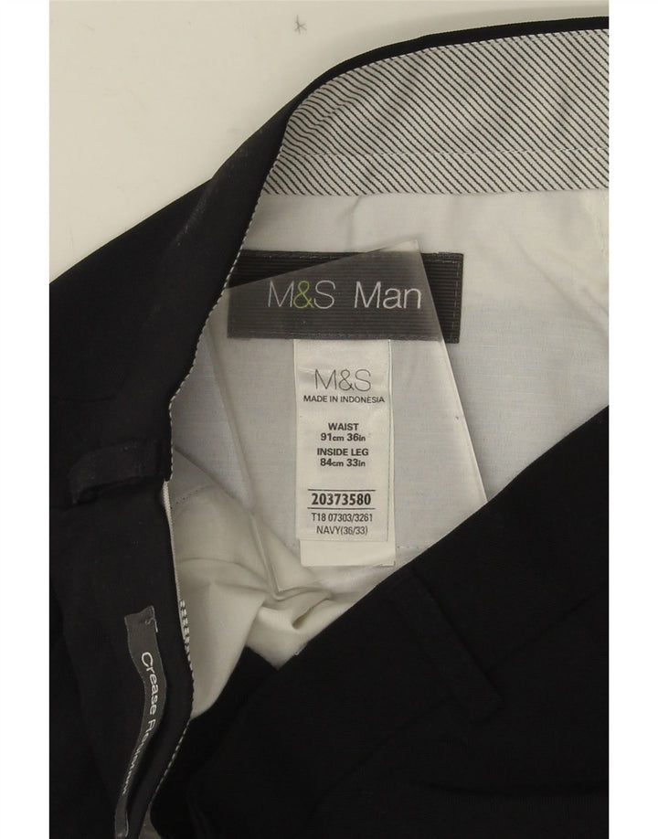 Marks & Spencer Pantalón de traje recto para hombre W36 L33 Poliéster azul marino