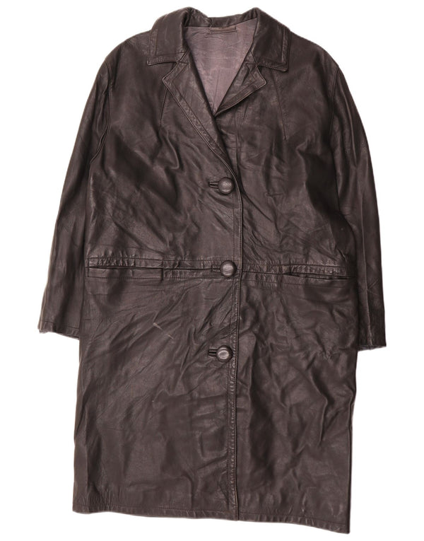 Vintage mujer cuero abrigo Reino Unido 14 grande negro
