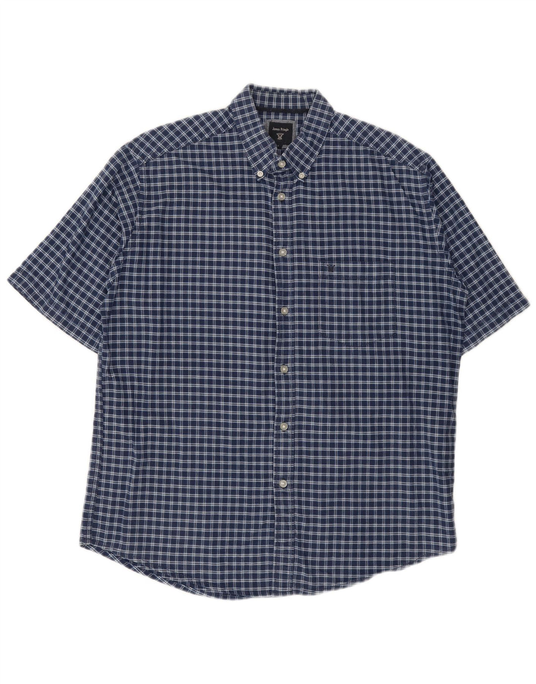 James Pringle Camisa de manga corta para hombre Algodón a cuadros azul marino grande