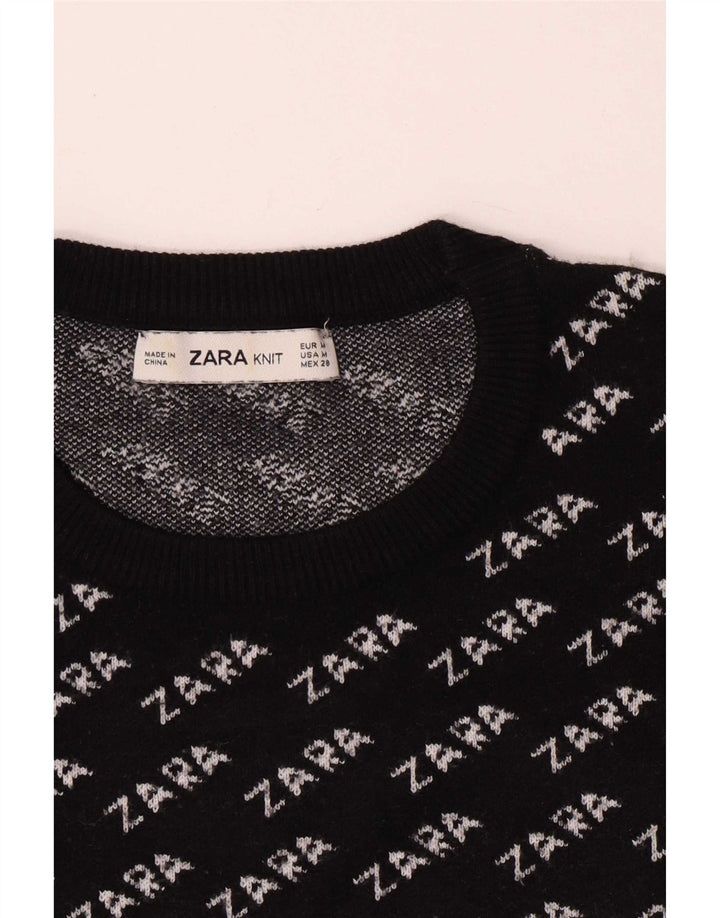 Zara Jersey con cuello redondo y gráfico para mujer, talla 44, talla M, color negro