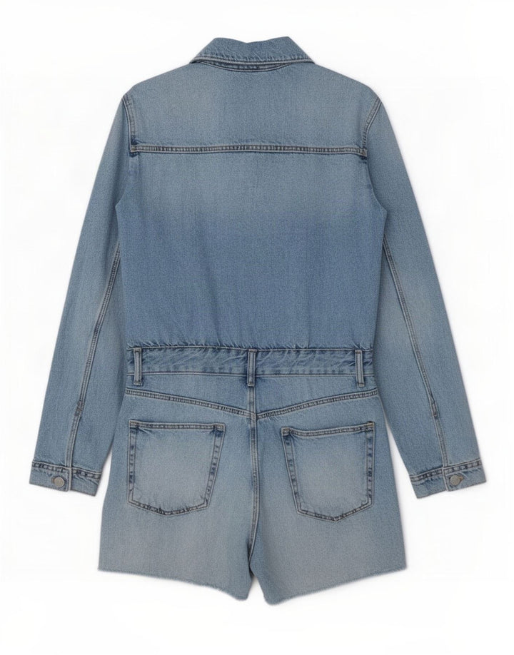 Zara Mujer Denim Playsuit UK 12 Algodón Azul Medio