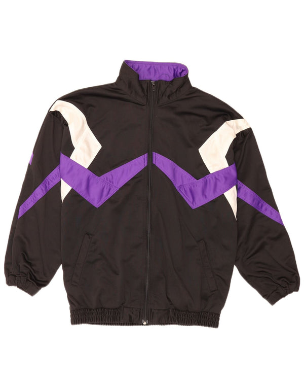 Vintage hombres holgado ajuste chándal top chaqueta medio negro colorblock retro