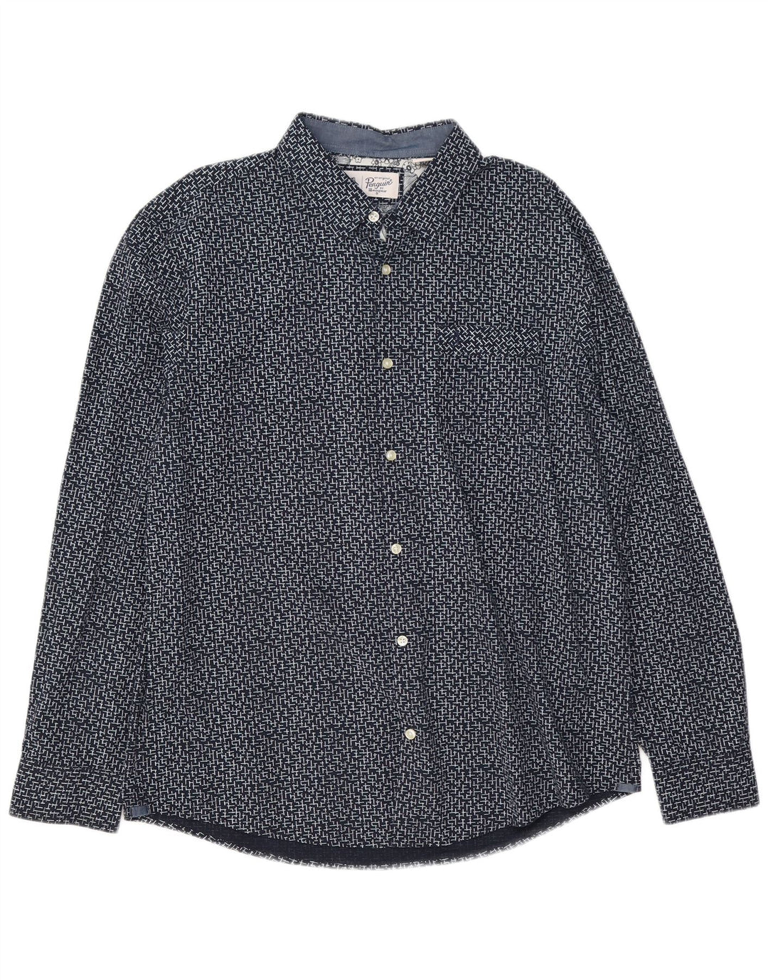 Camisa Penguin Hombre XL Algodón Geométrico Azul