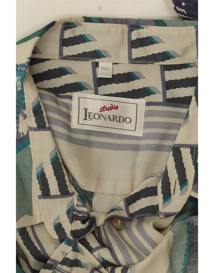 Leonardo Camisa Manga Corta Hombre Talla 45/46 2XL Blanco Geométrico
