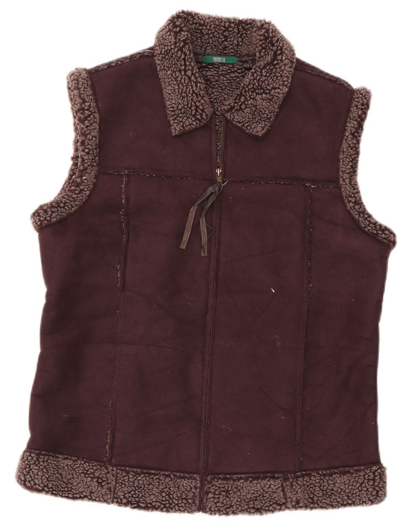 Marks & Spencer Chaleco Sherpa para mujer UK 42 Poliéster burdeos mediano