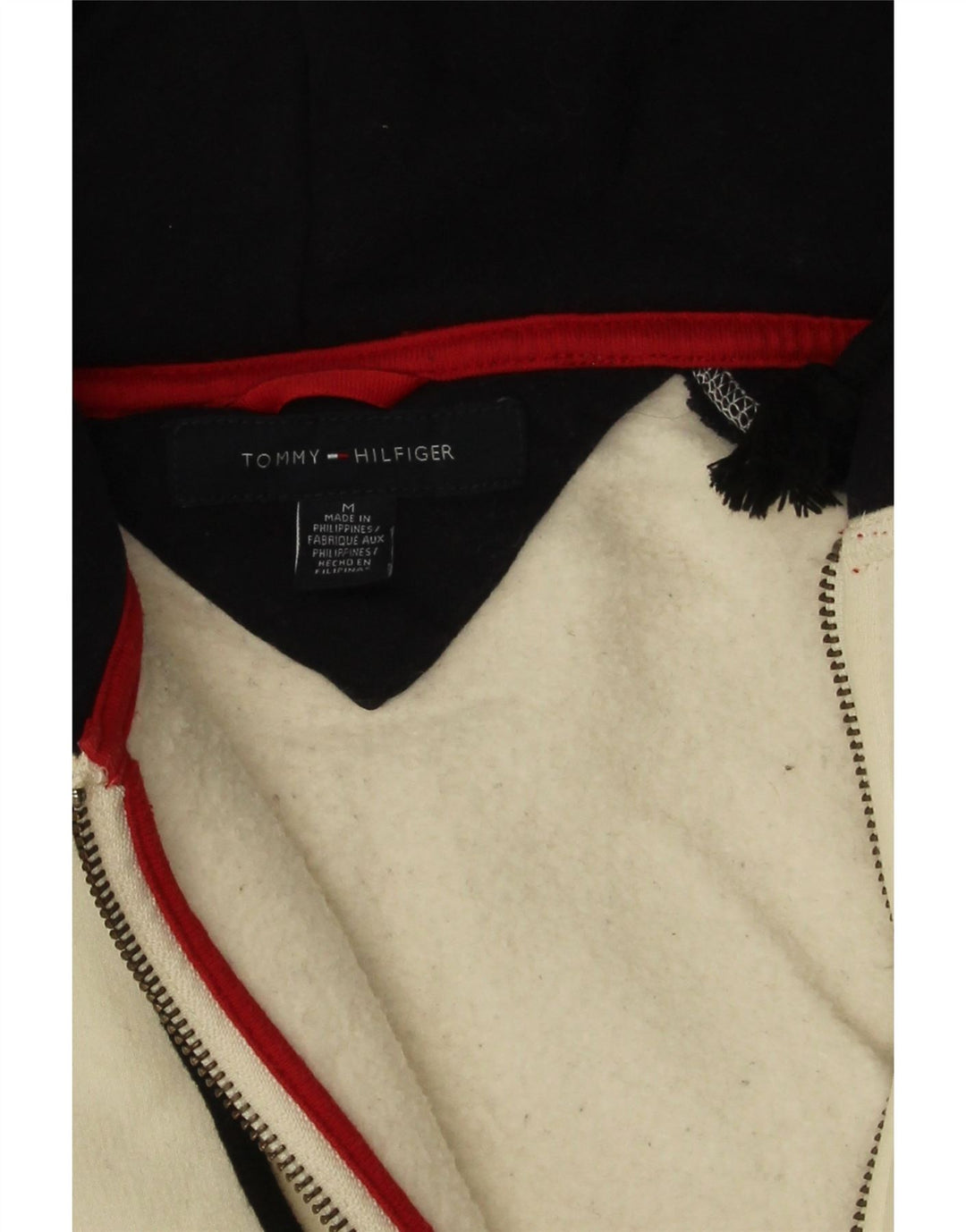 Tommy Hilfiger Suéter con capucha y cremallera para hombre en color blanco roto mediano