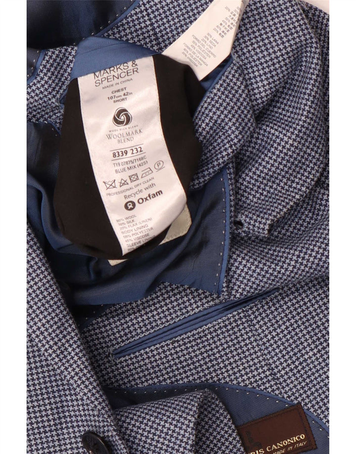 Marks & Spencer Chaqueta tipo blazer corta para hombre UK 42 Large Blue Houndstooth