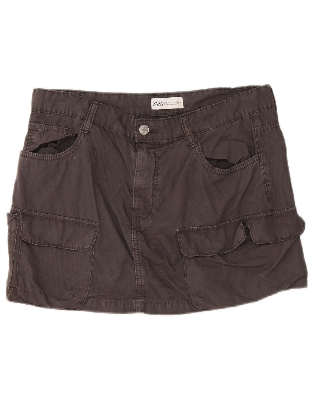 Zara Mujer Mini Falda Cargo Grande W30 Algodón Gris