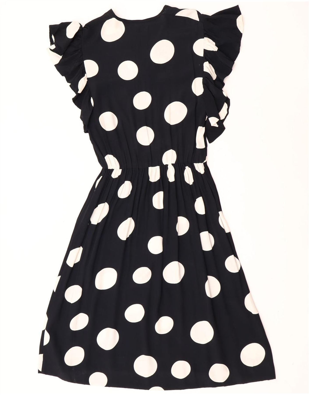 Vintage mujer A-Line vestido Reino Unido 12 medio negro lunares