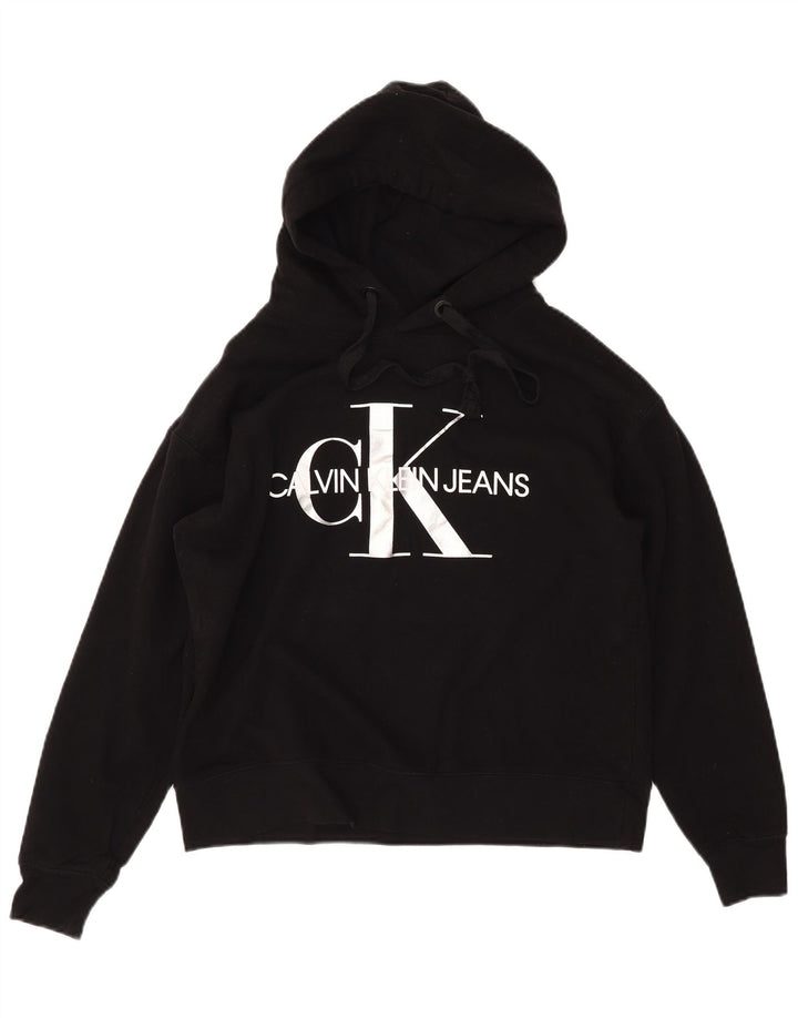 CALVIN KLEIN JEANS Jersey con capucha gráfico para mujer UK 44 Mediano Algodón negro