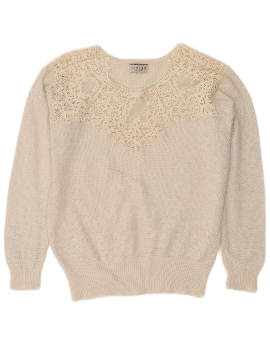 Marks & Spencer Suéter tipo jersey con cuello barco índigo para mujer UK 12 Medium White