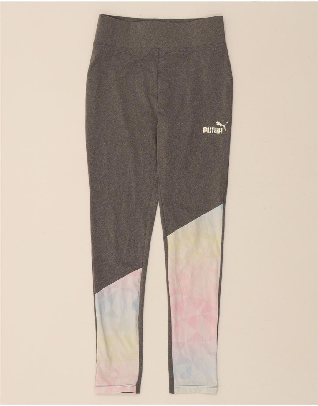 PUMA Girls Leggings 10-11 Years Large Grey Colourblock Polyester Vintage Puma and Second-Hand Puma from Messina Hembry 