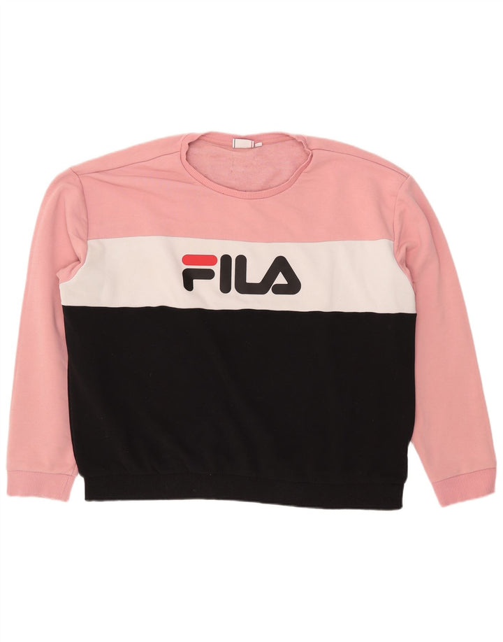 FILA Sudadera gráfica para mujer Jersey UK 24 4XL Algodón color block rosa