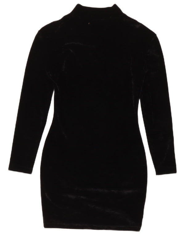 Onyx Vestido ajustado de terciopelo de manga larga para mujer UK 42 Acetato negro mediano