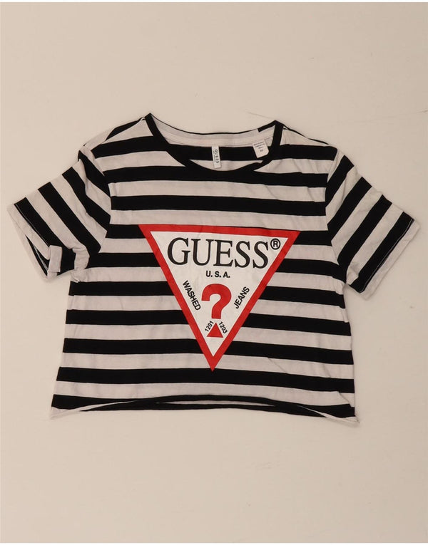 Guess Mujer Crop Graphic Camiseta Top UK 6 XS Negro Rayas