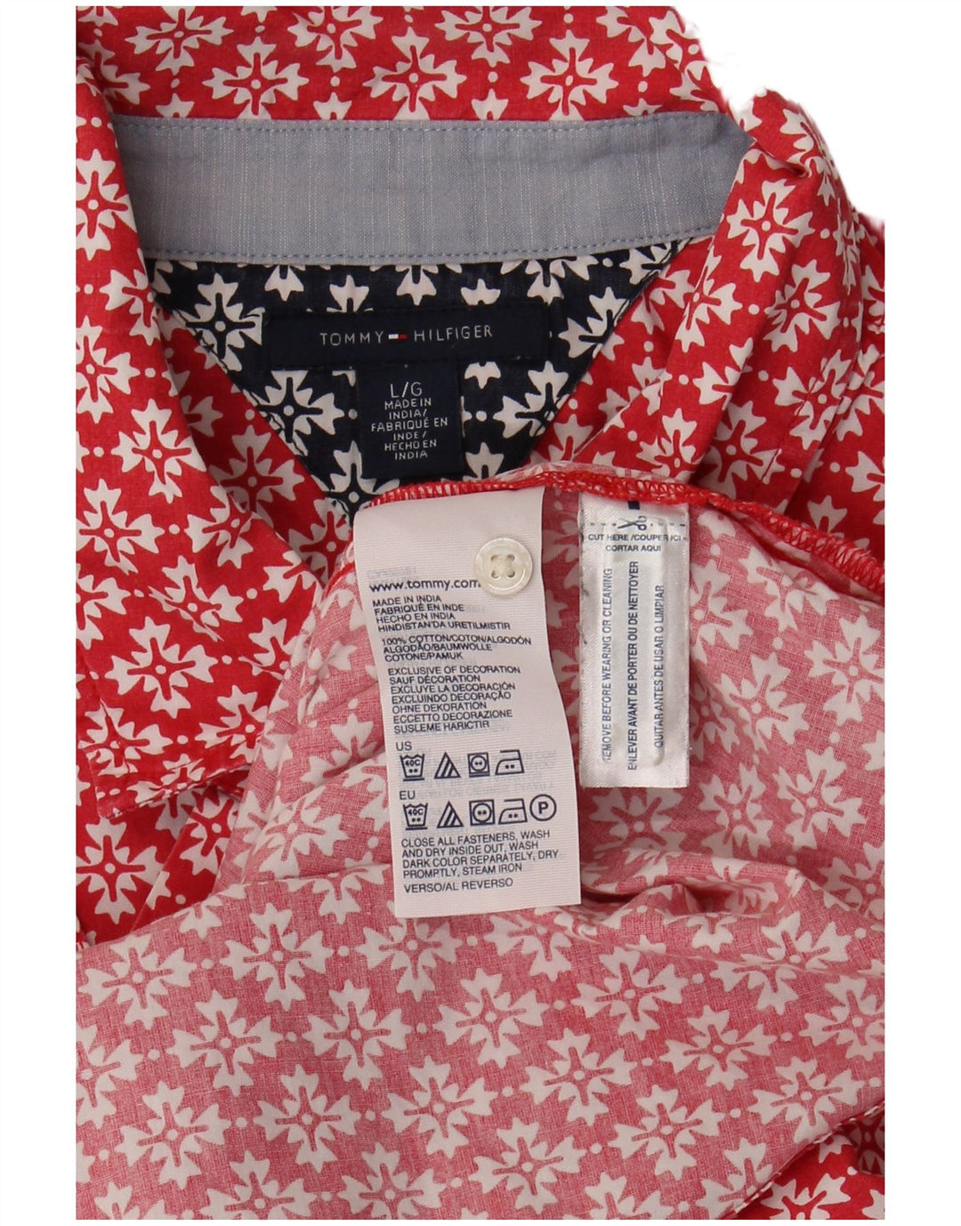 TOMMY HILFIGER Camisa de mujer UK 46 Grande Rojo Floral Algodón