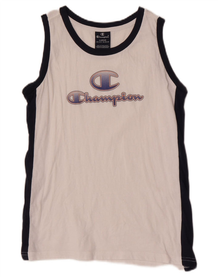 Champion Camiseta sin mangas estampada para niños 11-12 años Grande Color blanco