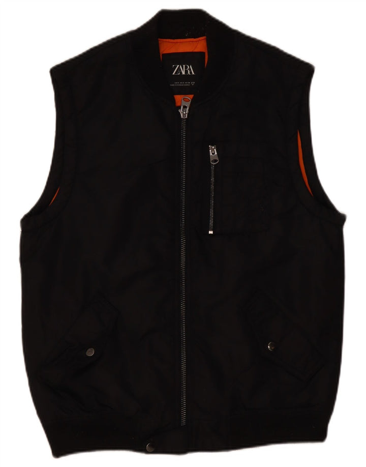 Zara Mens Utility Gilet UK 36 Pequeño Nylon Negro