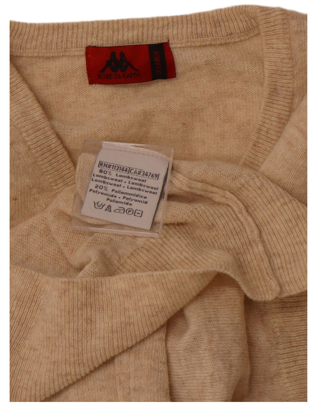 KAPPA Jersey con Cuello en V para Hombre XL Beige Lana de Cordero