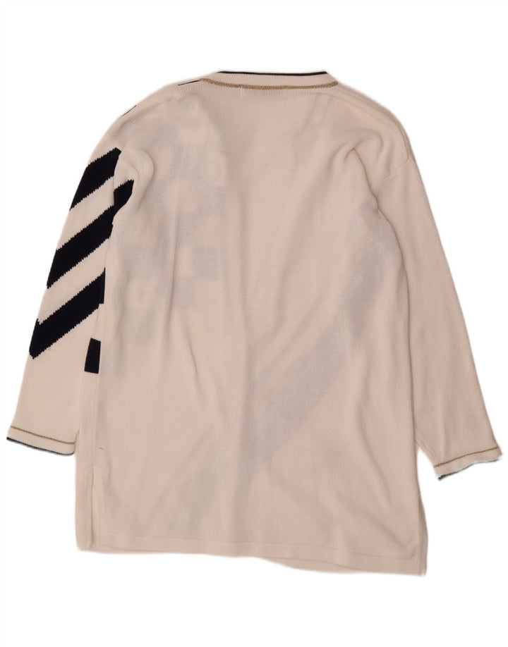 VINTAGE Mujer Oversize Longline Cardigan Suéter Reino Unido 14 Medio Blanco