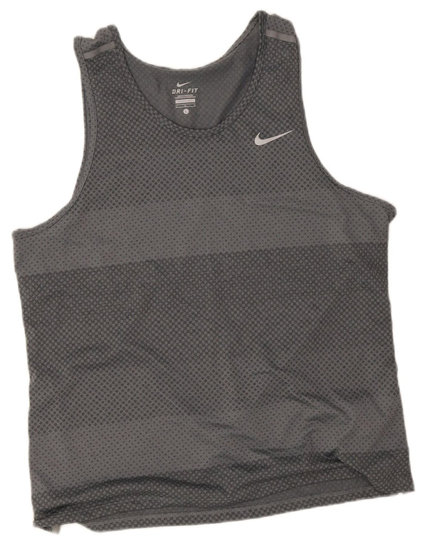 Nike - Camiseta sin mangas Dri Fit para hombre, poliéster a rayas grises grandes