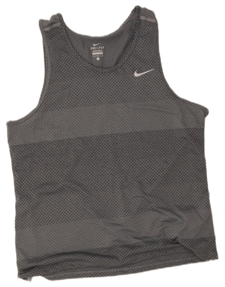 Nike - Camiseta sin mangas Dri Fit para hombre, poliéster a rayas grises grandes