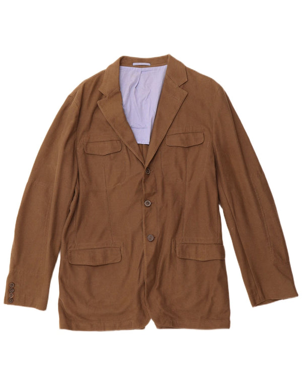 MASSIMO DUTTI Chaqueta tipo blazer de 3 botones para hombre UK 40 Large Marrón Algodón