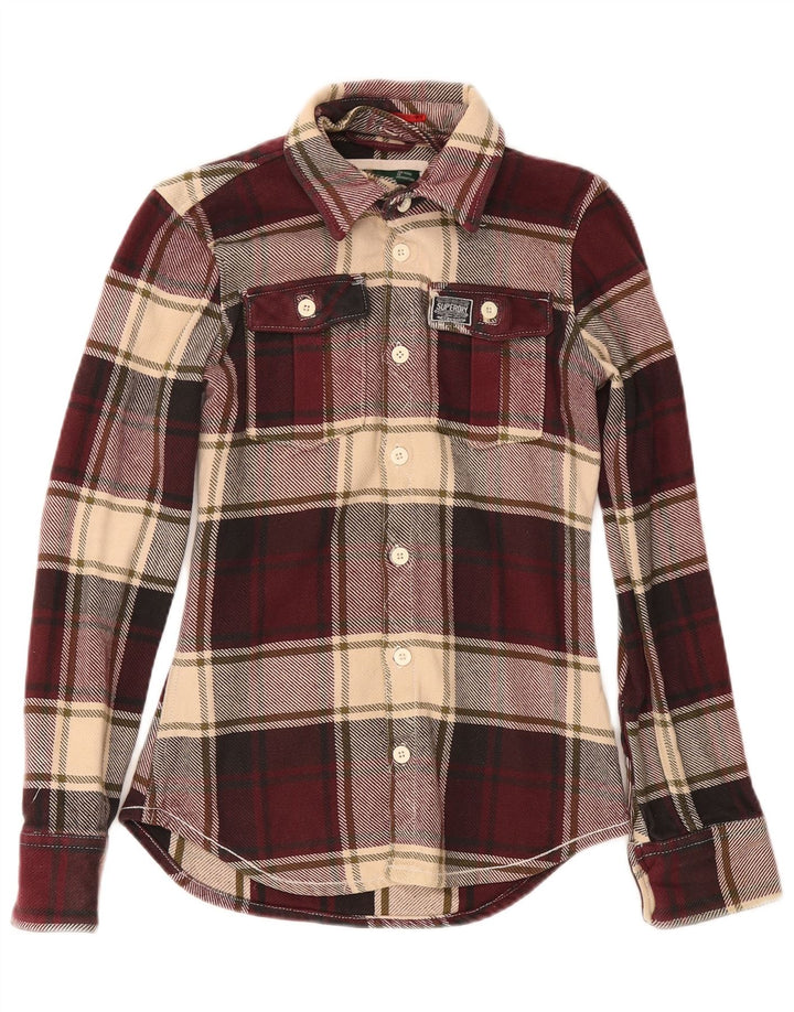 Superdry Camisa De Franela De Algodón A Cuadros Burdeos Pequeño Hombre
