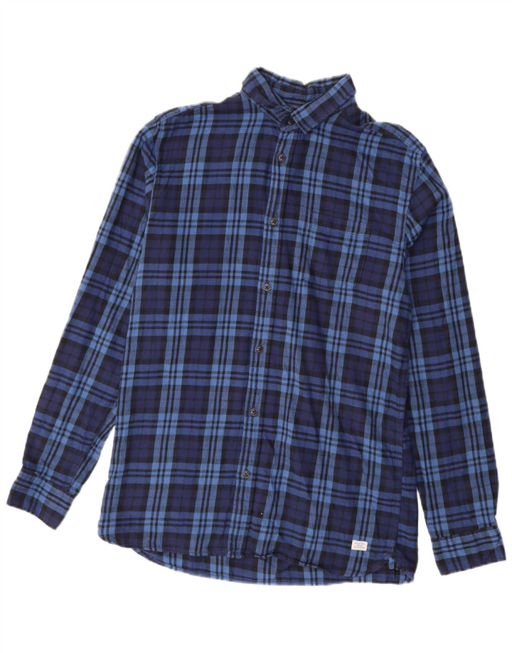 JACK & JONES Hombre Camisa De Franela Medium Azul Marino Cuadros Algodón