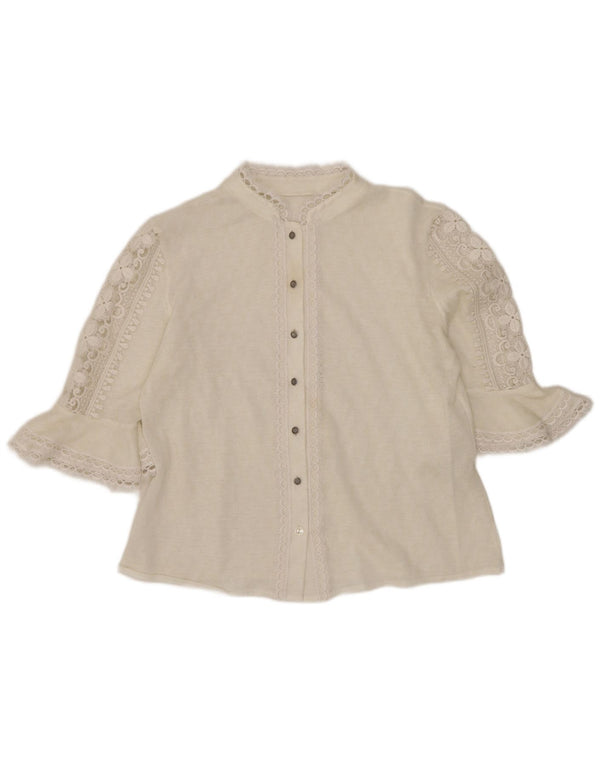 Vintage mujer 3/4 manga camisa blusa Reino Unido 16 grande blanco floral