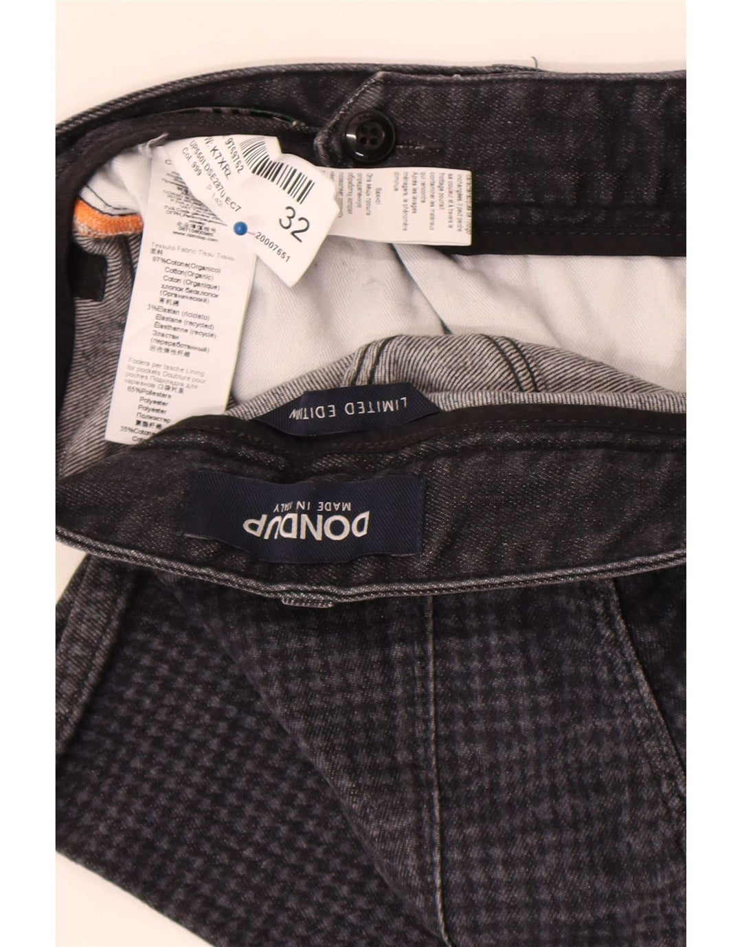 Dondup Vaqueros ajustados para hombre W32 L30 Algodón de pata de gallo gris