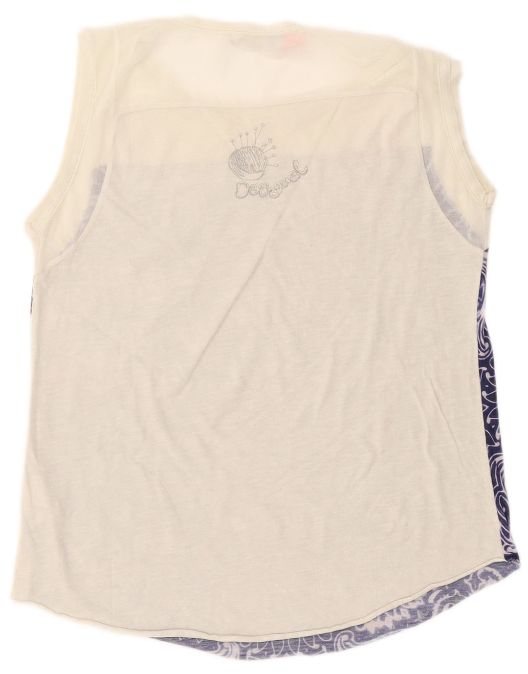 Desigual Mujer Gráfico Chaleco Top Reino Unido 14 Grande Blanco Paisley Poliéster