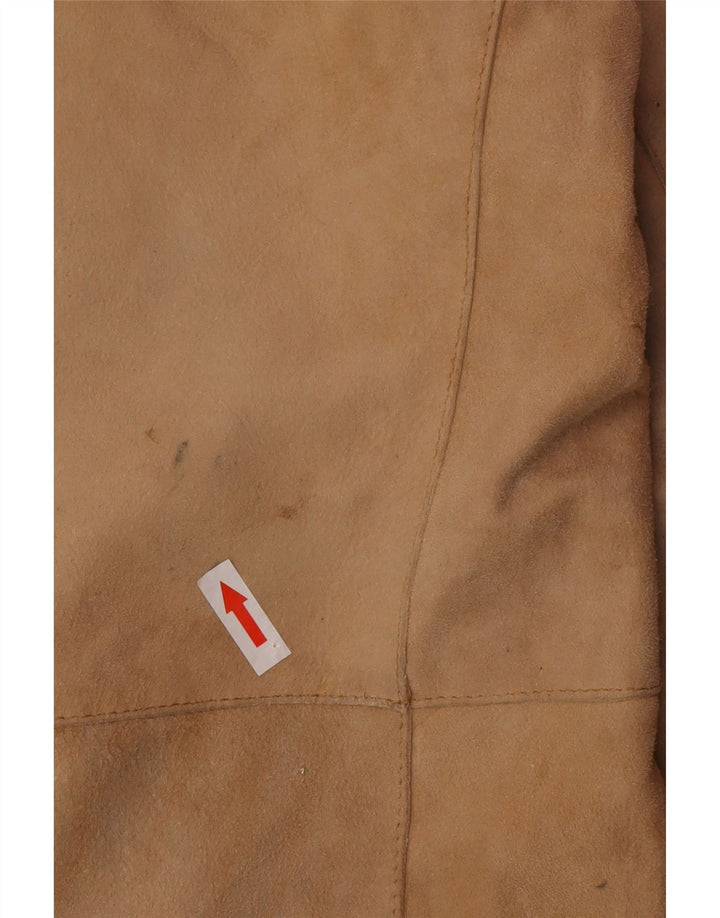 Vintage mujer ante cuero abrigo Reino Unido 12 cuero beige medio