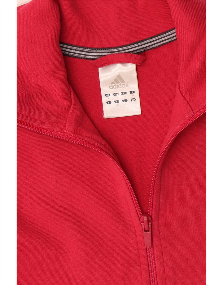 Adidas Mujer Chándal Top Chaqueta Reino Unido 8 Pequeño Algodón Rojo