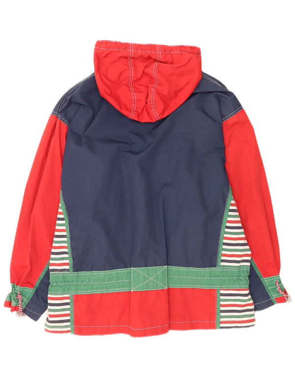 Vintage mujer con capucha chaqueta cortavientos de gran tamaño EU 46 XL bloque de color rojo