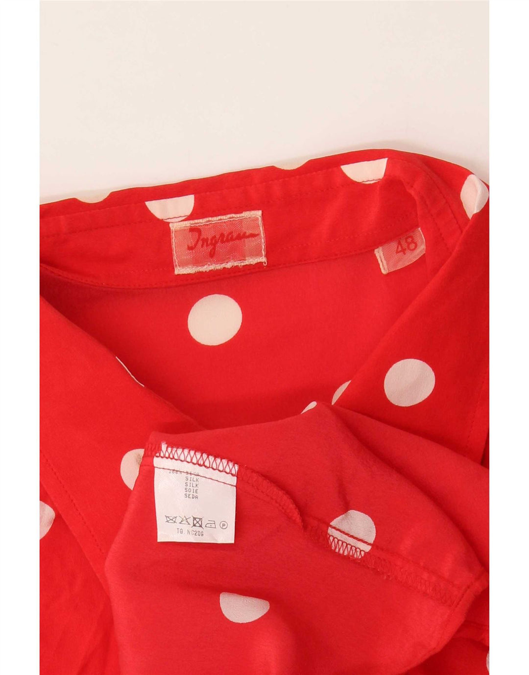 Blusa vintage para mujer IT 48 XL Seda de lunares rojos
