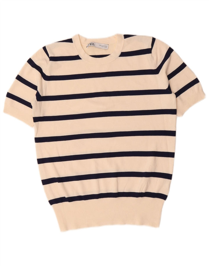 Zara Mujer Blusa Top UK 44 Mediano Rayas Blancas