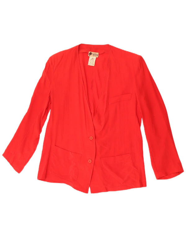 Vintage mujer 2 botones Blazer chaqueta IT 46 seda roja grande