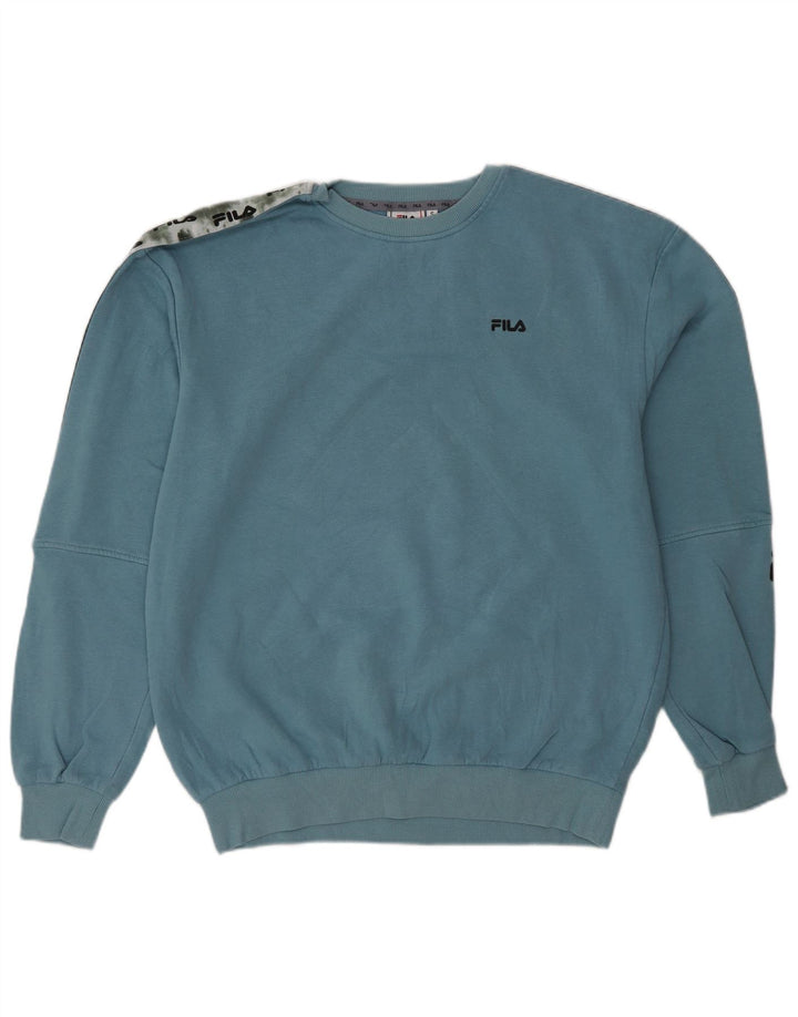 FILA Hombre Sudadera Gráfica Jersey Small Azul Colorblock Algodón