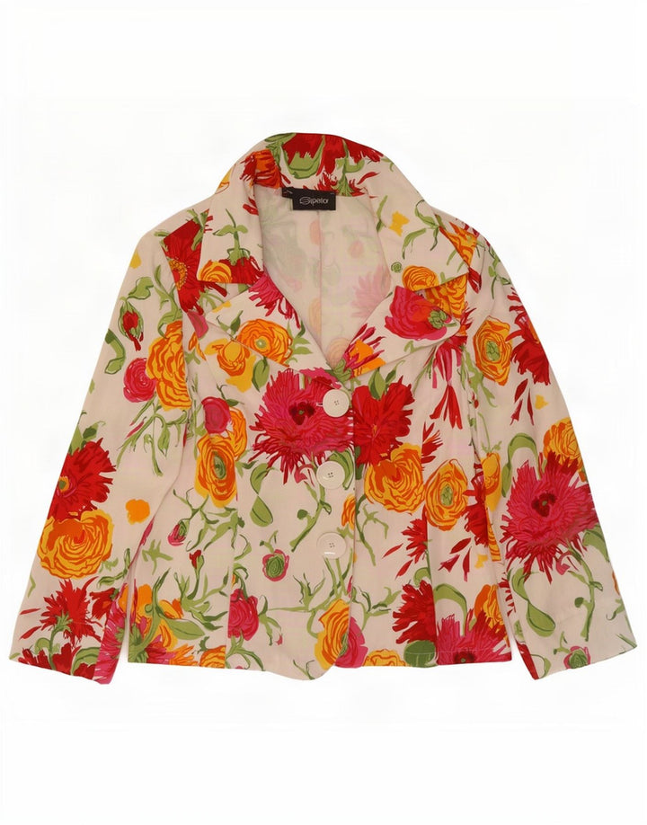 Superior Mujer 3 Botones Manga 3/4 Blazer Chaqueta IT 48 XL Blanco Floral