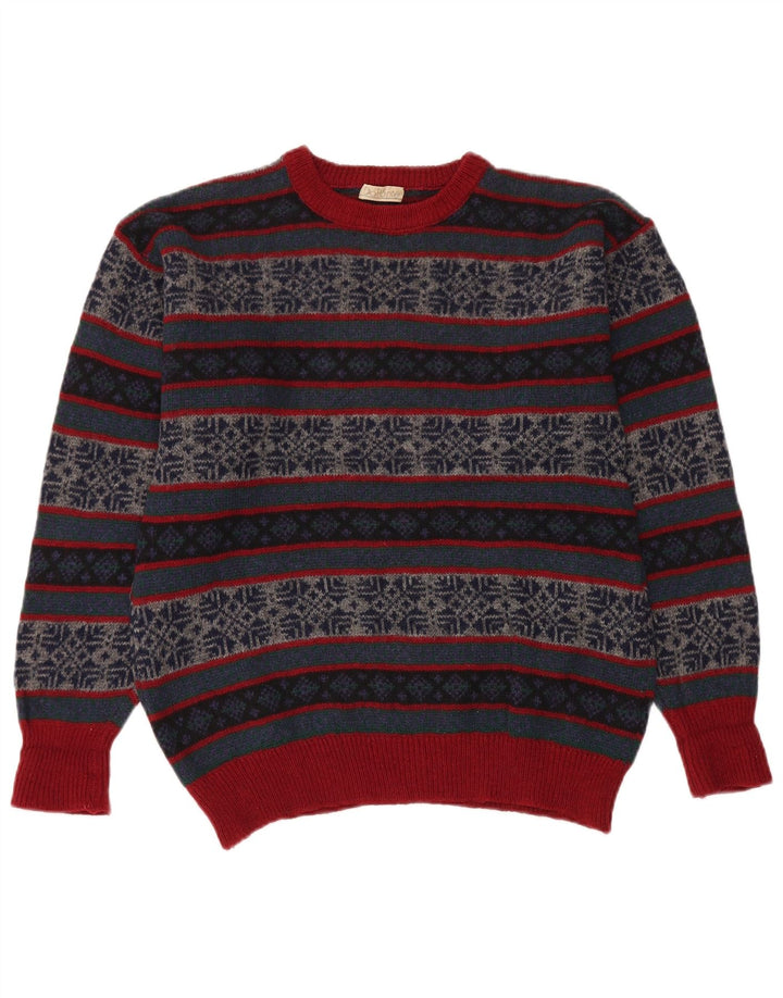 VINTAGE Hombres Crew Neck Jumper Suéter Medio Multicolor Fair Isle