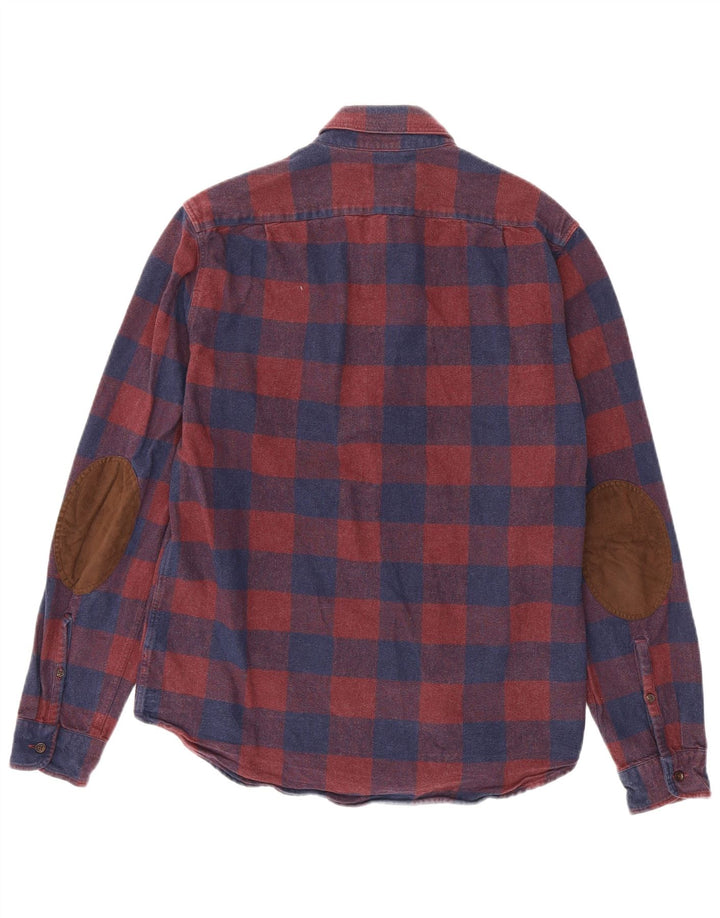 J. CREW Camisa de franela para hombre pequeña de algodón a cuadros burdeos
