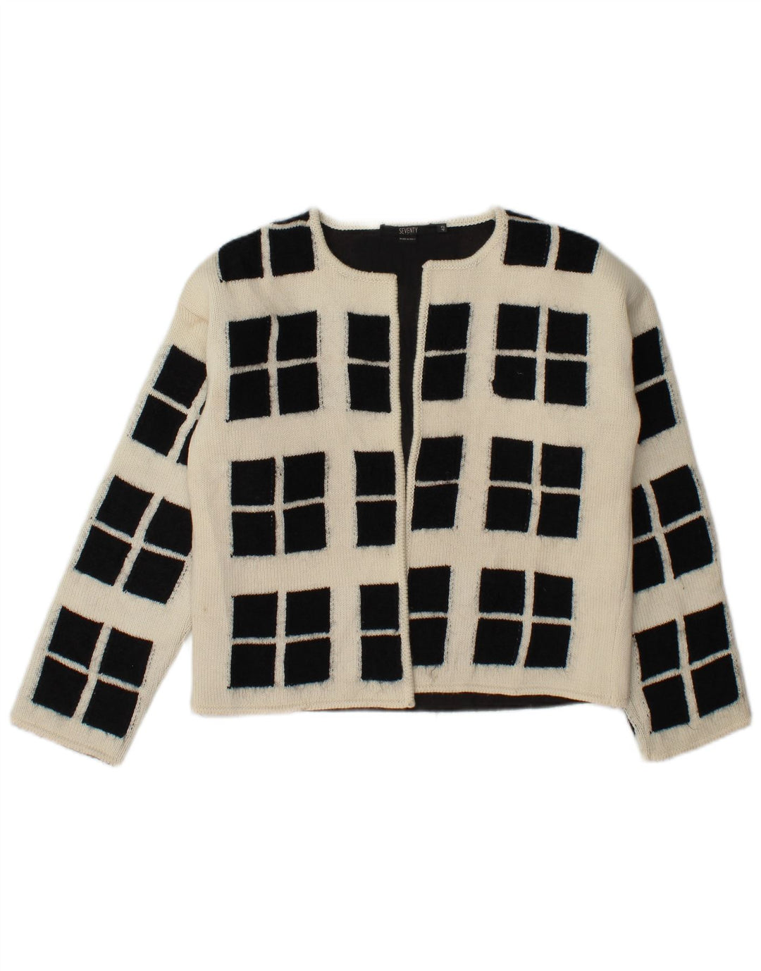 Seventy Suéter Cárdigan Abierto Corto Para Mujer IT 42 Medium Off White Geométrico