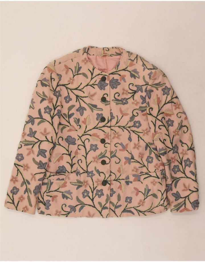 Vintage mujer 6 botones Blazer chaqueta EU 40 algodón floral rosa medio