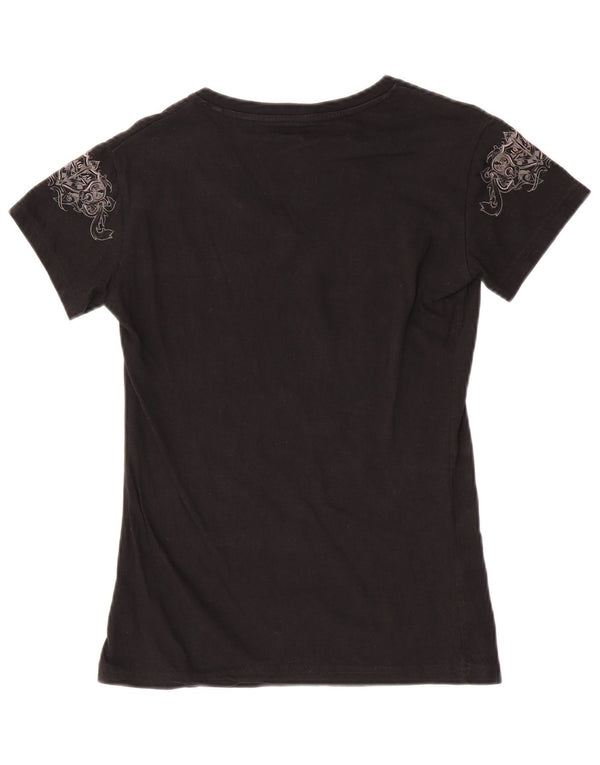 Hard Rock Cafe Camiseta gráfica Atenas para mujer Top UK 40 Medium Black Paisley
